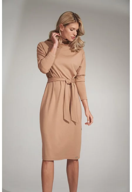 Midi рокля  бежово - вискоза