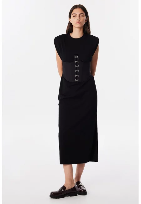Миди рокля с колан - Черен