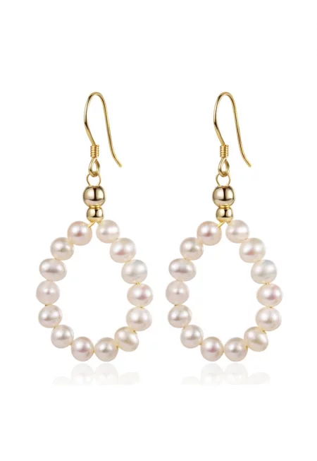 Обеци Shiomi с 18К златно покритие и перли - Бял