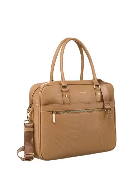 Офис чанта от екологична кожа със змийски мотив -  бежова - 28x37x10см