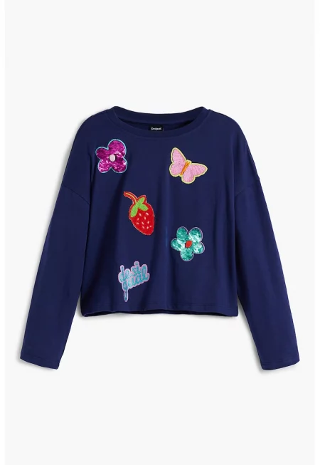 Памучна блуза с разнородни апликации