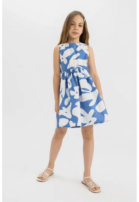 Памучна флорална рокля с еластична талия