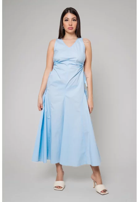 Памучна рокля без ръкави с цепки отпред - Светлосин