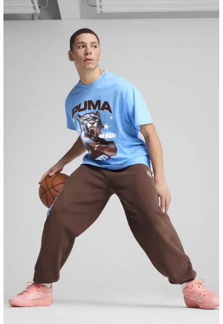 Памучна тениска с принт - Тъмнокафяв/Светлосин