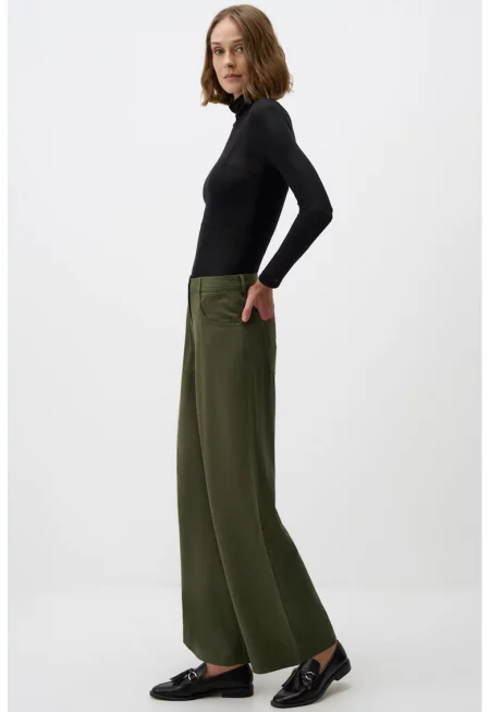 Панталон от тенсел с широк крачол - Каки