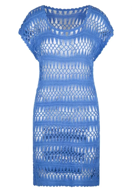 Плажна рокля с кроше - Бял/Пастелносин