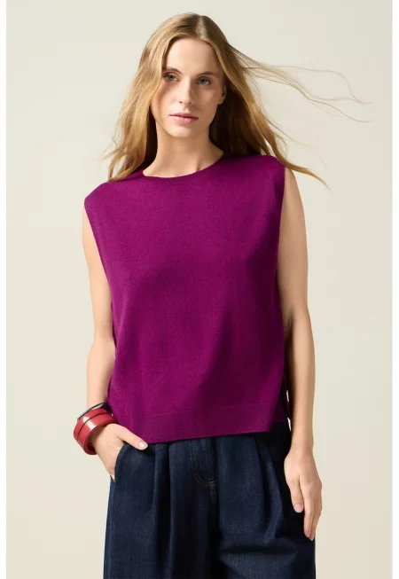 Плетен елек от вълна и кашмир с овално деколте