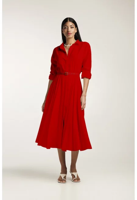 Плисирана рокля-риза с колан