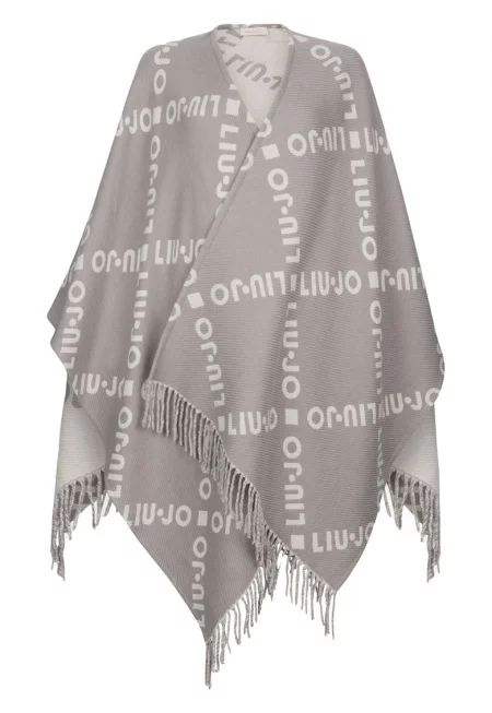 Пончо с ресни - без закопчаване - Сив