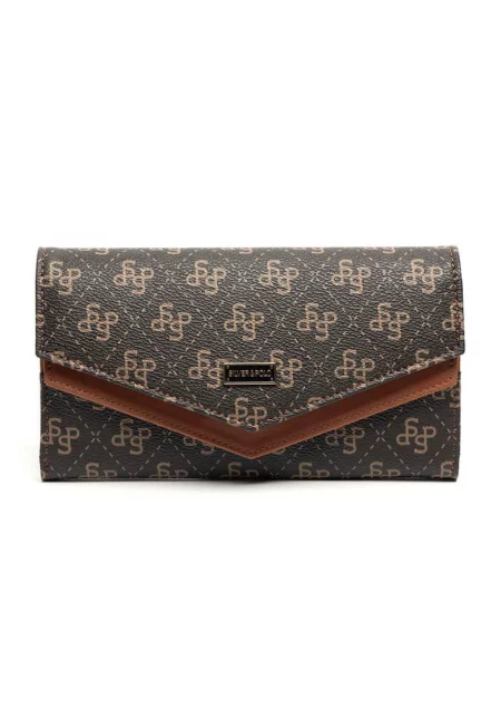 Портфейл от еко кожа с шарка - Кафяв