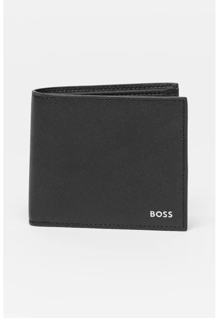 Портфейл Zair от кожа Сафиано с лого - Черен