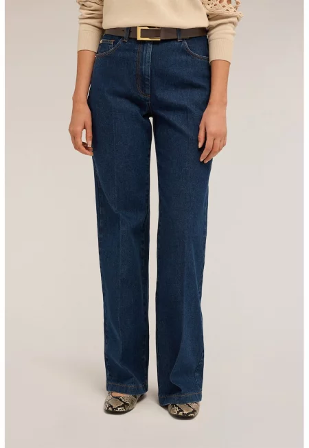 Прави дънки с миди талия - Тъмносин