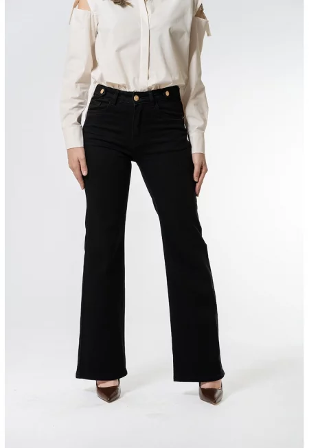 Прави дънки с висока талия - Черен