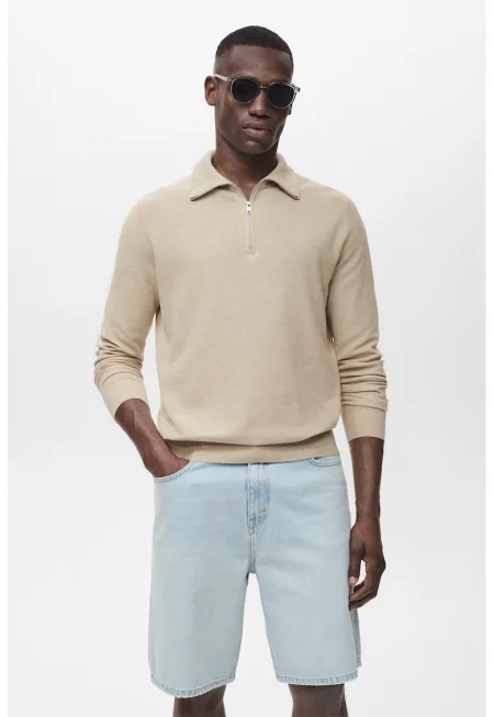 Пуловер с къс цип