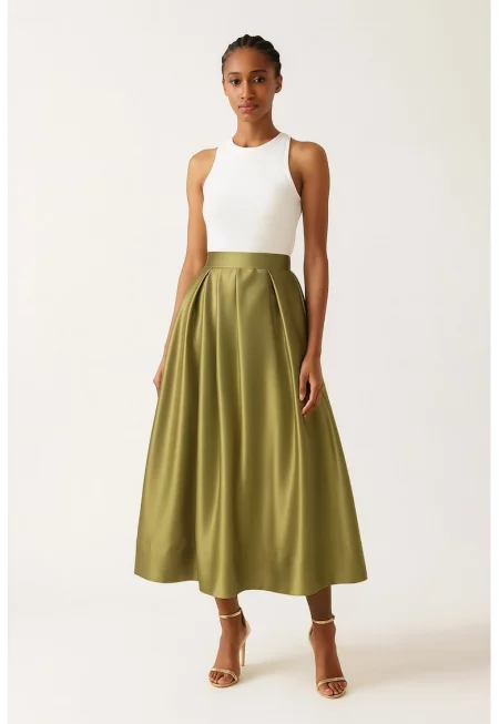 Разкроена пола с джобове встрани - Маслинено зелено