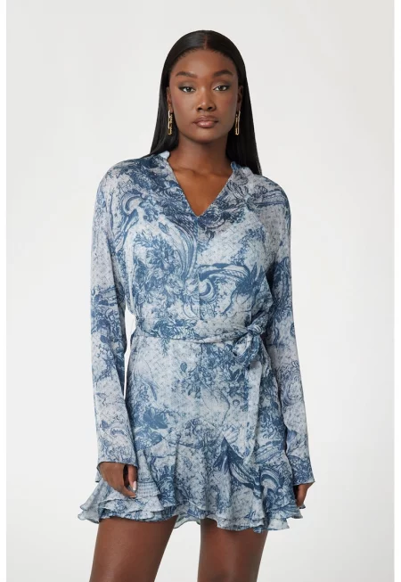 Разкроена шпиц рокля с принт - Лавандула/Прозрачен