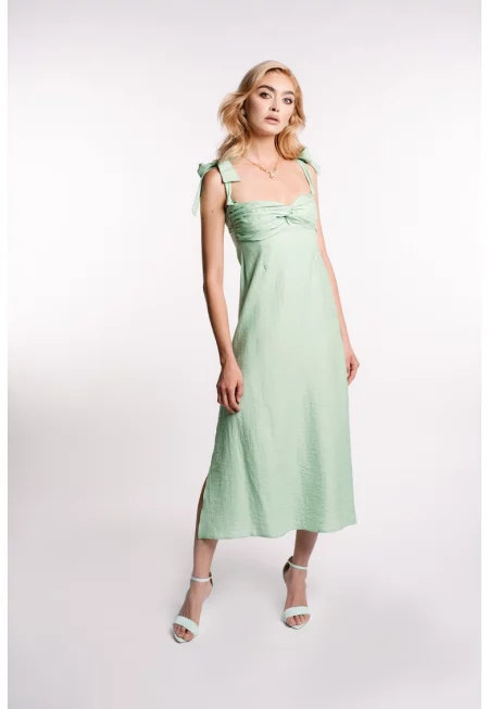 Rochie midi din amestec de in - cu bust fronsat