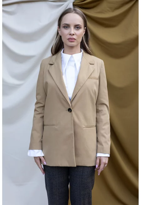 Сако с декоративни копчета на гърба - Светлокафяв