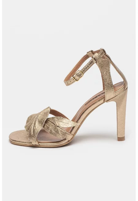 Сандали с декорация листо и класически ток - Сламеножълт