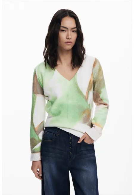 Шпиц пуловер с абстрактен принт