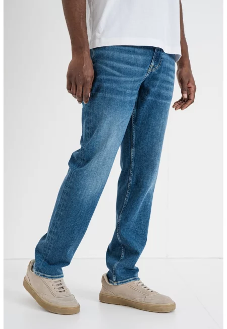 Слим дънки със захабен ефект - Син меланж