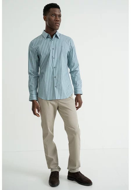 Слим риза на райе - Прашно синьо/Tъмносив