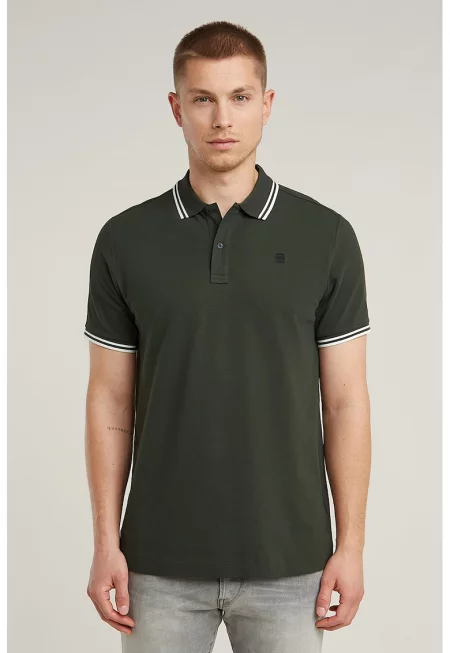 Слим тениска Dunda с яка - Антрацитно сиво