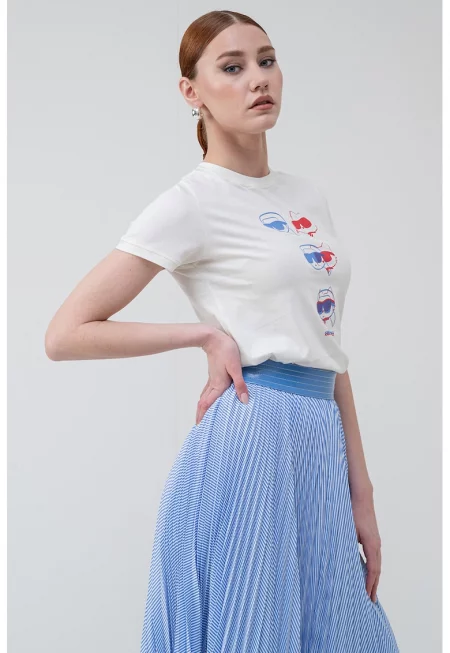 Слим тениска от органичен памук Ikon - Корал/Мръснобял/Син