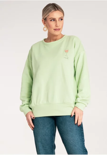 Суичър за дами  зелен - бродерия - памук / полиестер - SM