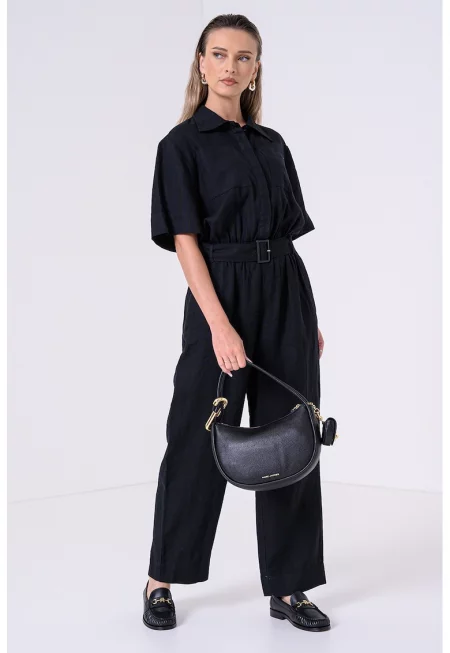 Свободен гащеризон с лен и лиосел - Черен