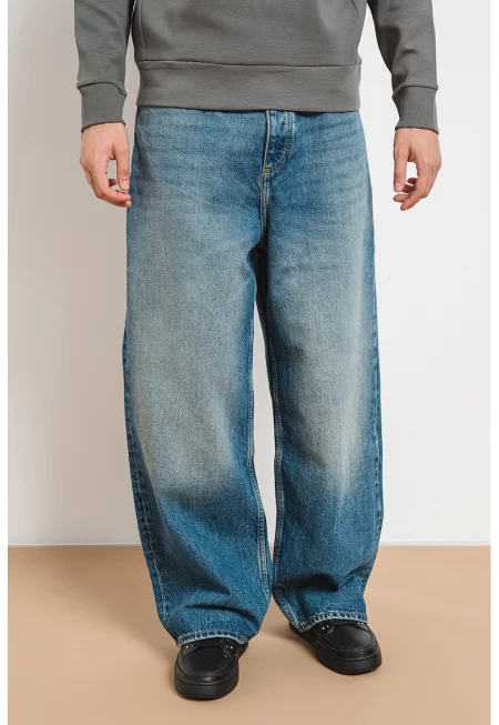 Свободни дънки със захабен ефект - Тъмносин/Мръснобял