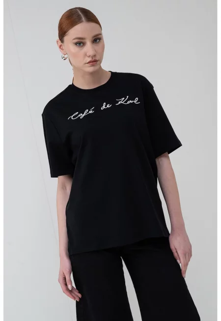 Тениска от органичен памук с надпис - Бял/Черен