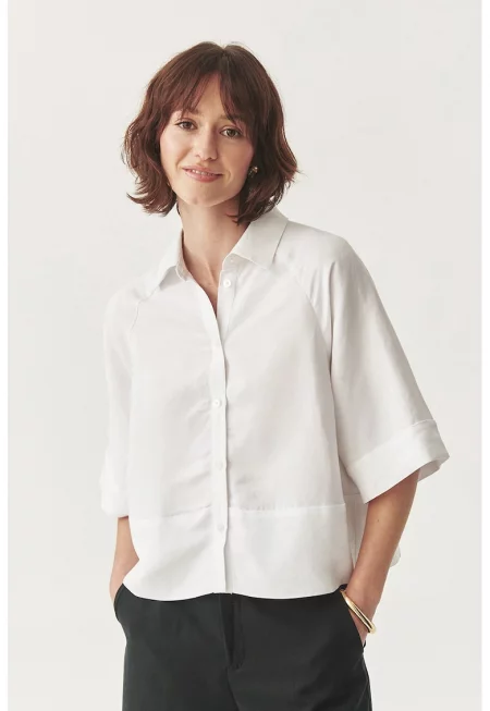 Тениска с лен - Бял