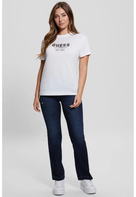 Тениска с модал и декоративни камъни - Избеляло черно/Бял