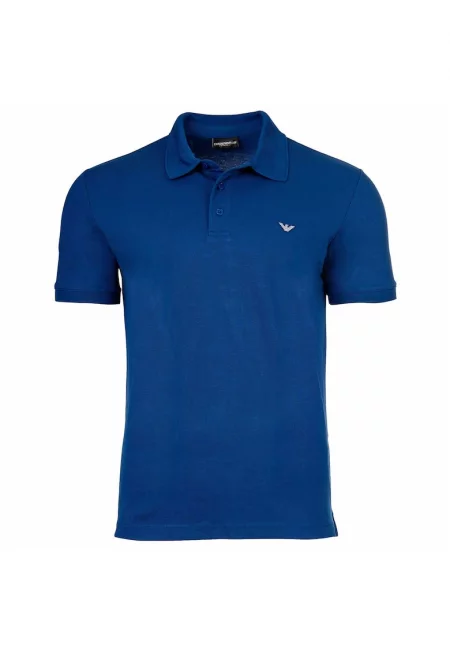 Тениска с памук - яка и лого - Кралско Синьо