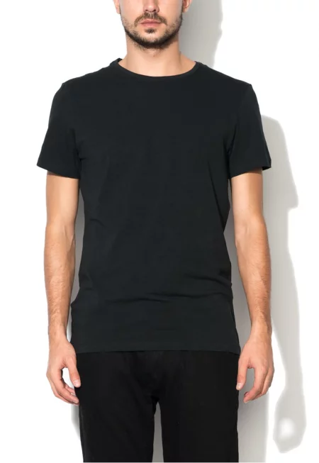 Тениски по тялото с овално деколте - 2 броя - Черен