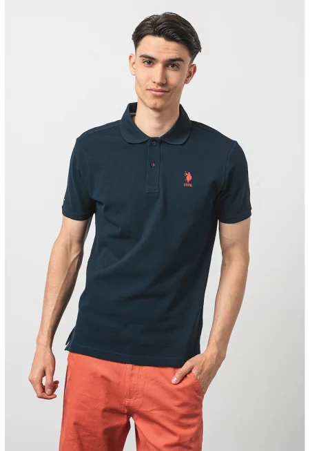 U.S. Polo Assn - Памучна тениска по тялото с яка