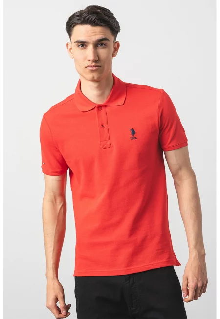 U.S. Polo Assn - Памучна тениска по тялото с яка