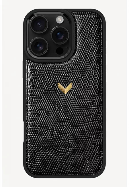 Унисекс кожен калъф Solstice с шагрен за iPhone 16 Pro Max - Черен