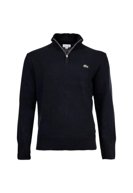 Вълнен пуловер с цип - Тъмносин