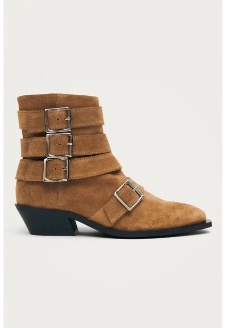 Велурени боти Eras с кубински ток - Карамел