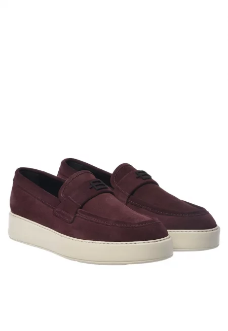Велурени мокасини с лого - Бордо
