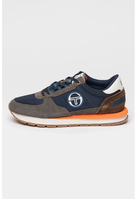 Велурени спортни обувки Venezia с лого - Тъмносин/Tъмносив