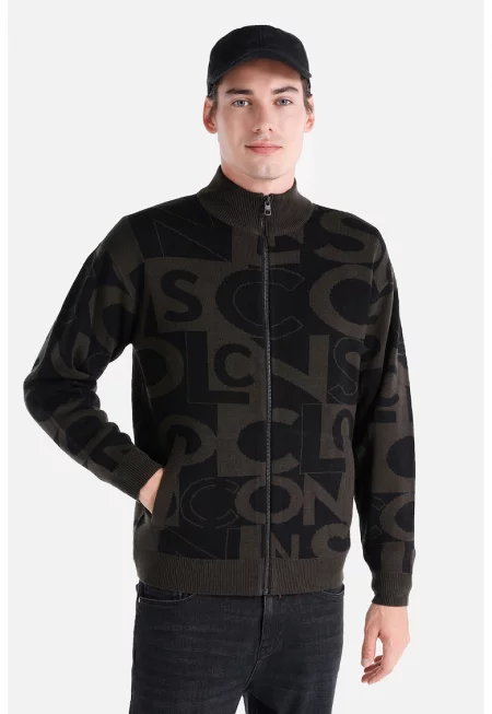 Жилетка с цип и лого - Черен/Каки