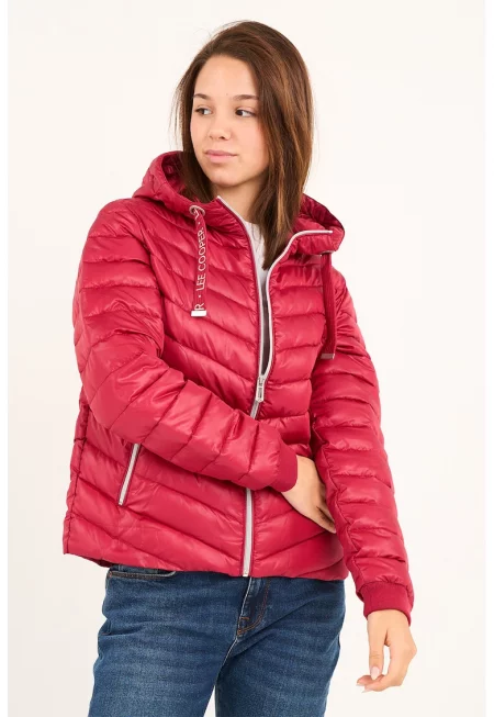 Зимно яке с качулка и джобове с цип - Червен