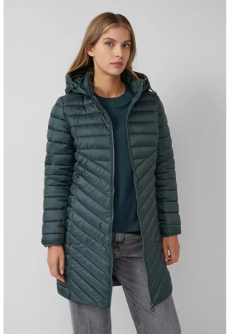 Зимно яке с качулка с цип - Тъмнозелен