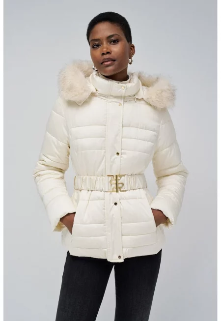 Зимно яке с качулка - Слонова кост