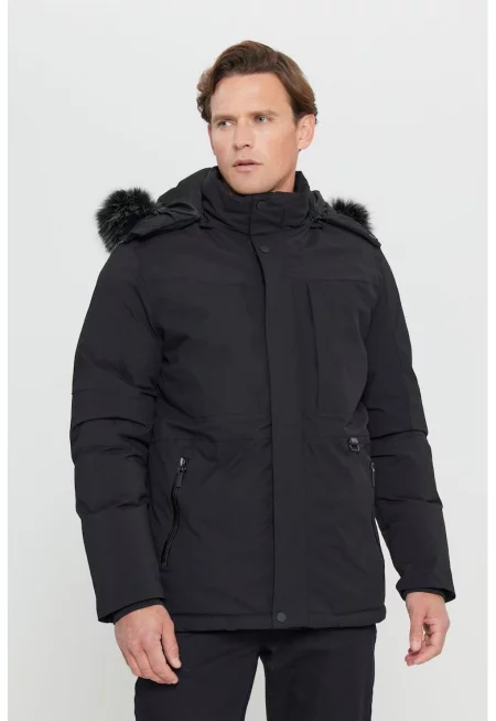 Зимно яке с отделяща се качулка - Черен