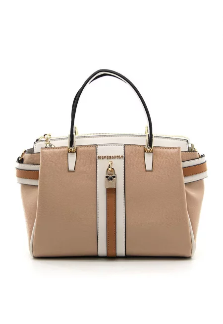 Чанта от еко кожа с отделяща се презрамка - Бежов/Светло бежово