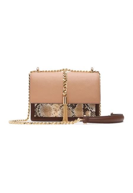 Чанта през рамо Miyabel от еко кожа с животински принт - Бежов - Сиво-кафяв - Светло бежово